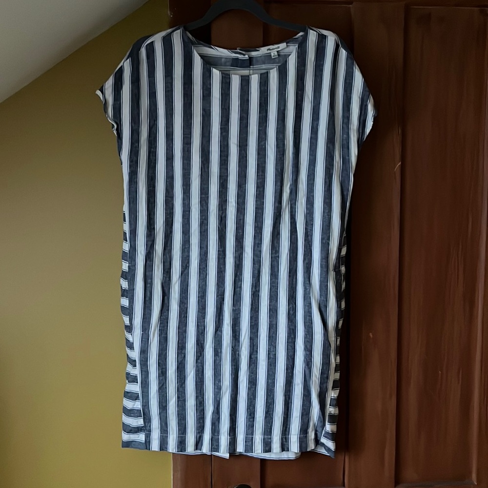 Size M Madewell Striped Loose Fit Linen Cotton Dress